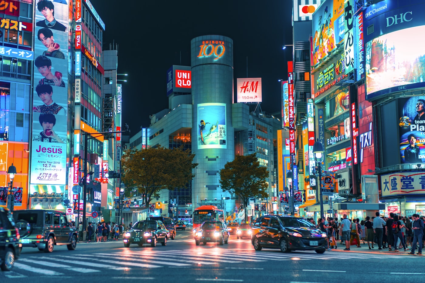 Shibuya Crossing at night, Tokyo — first stop on the Japan Golden Route